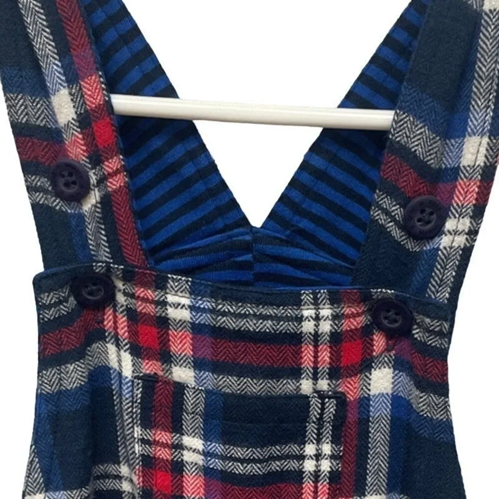New Jojo Manam Bebe 18-24 Months 100% Cotton Blue Plaid Leg Snap Up Overalls